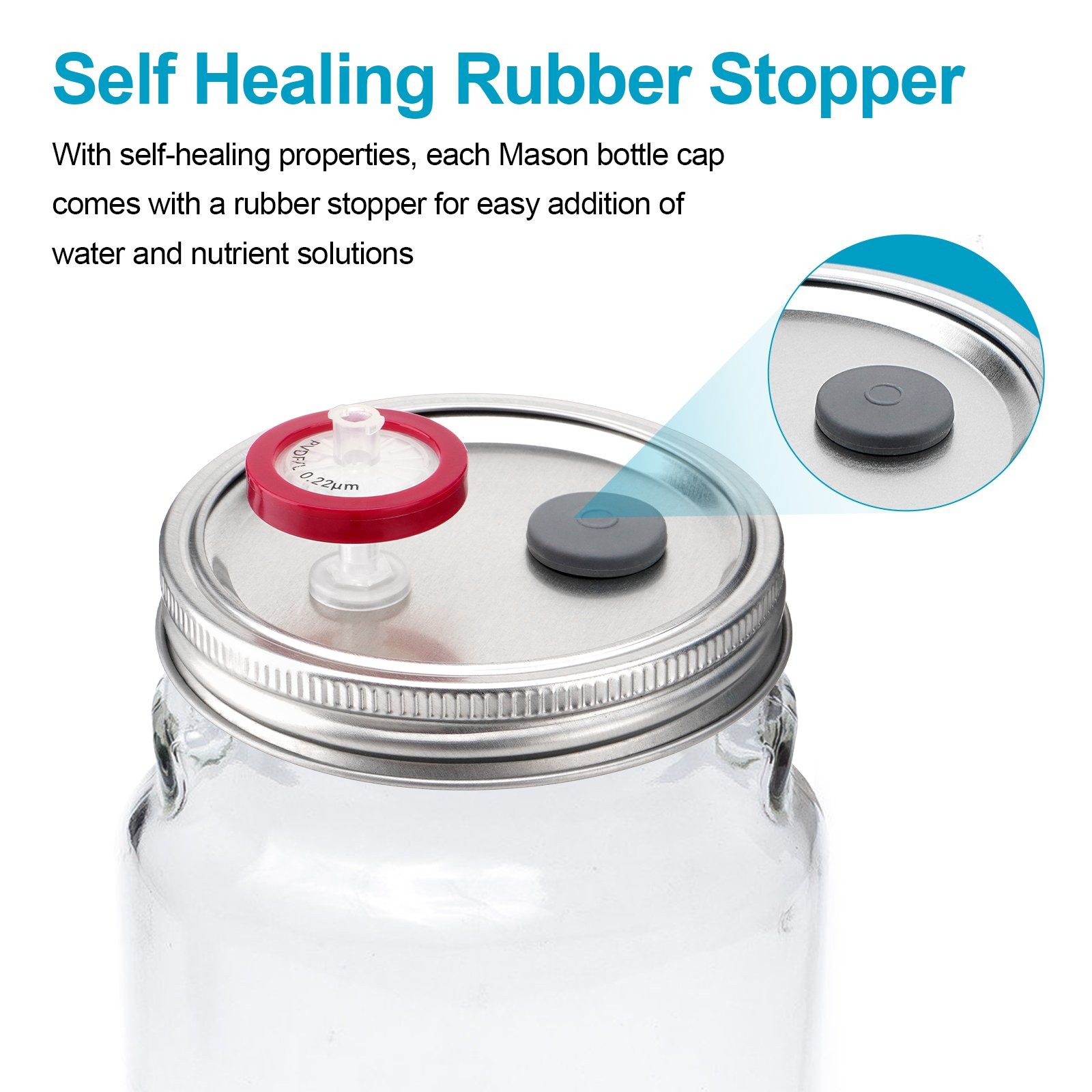 12Pcs Mouth Mushroom Liquid Culture Lids, Mason Jar Lid with rubber stopper