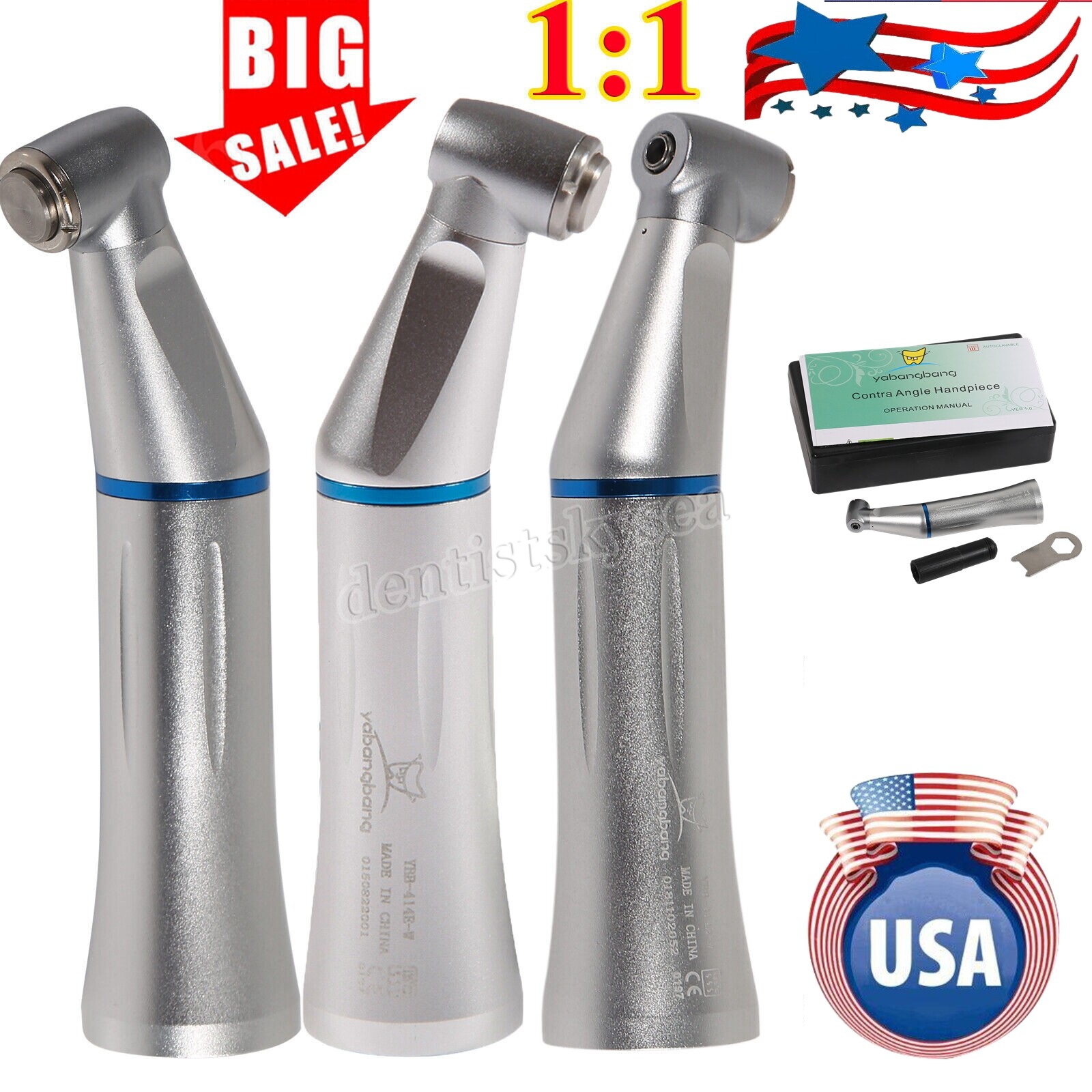 NSK Style Dental Inner Water Spray Contra Angle Low Speed Handpiece Push Button