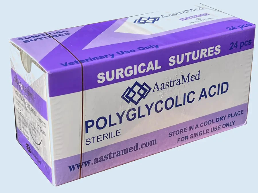 2/0 PGA, 48ct (2 Boxes) Polyglycolic Acid, Veterinary Dental, R-cut 30mm
