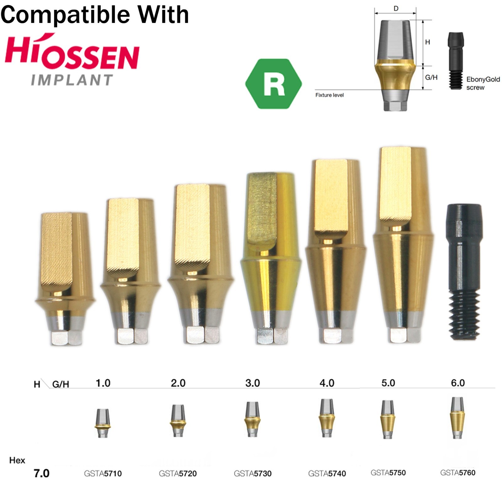 US Titanium Straight Transfer Abutment Hex Compatible Hiossen Oss Mini/Regular