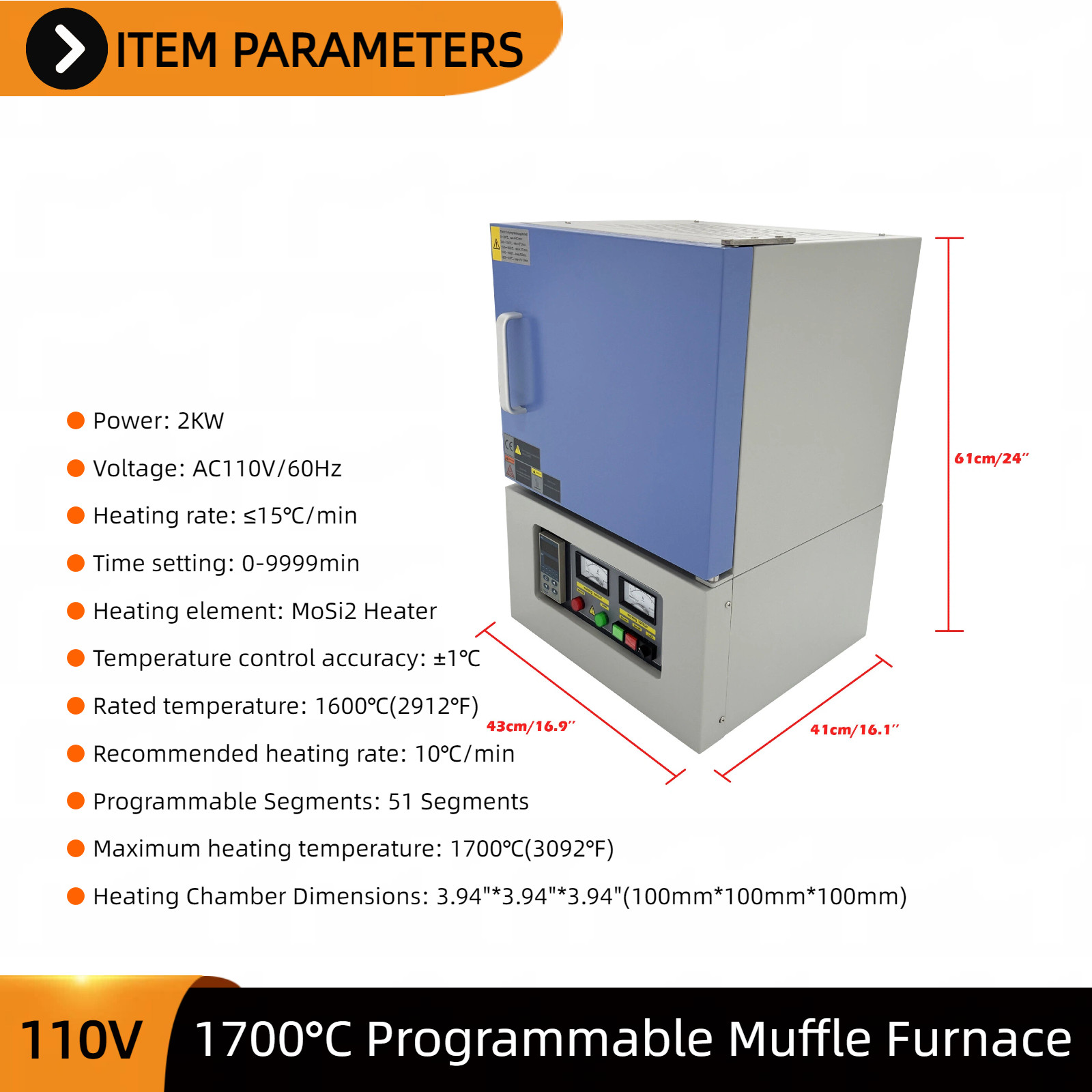 Programmable Control Lab Muffle Furnace 110V 2KW 1700°C High-Temperature