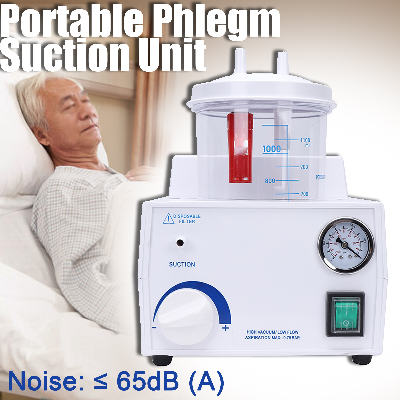 Sputum Mucus Aspirator Machine Portable Phlegm Suction Unit Medical Vacuum Pump