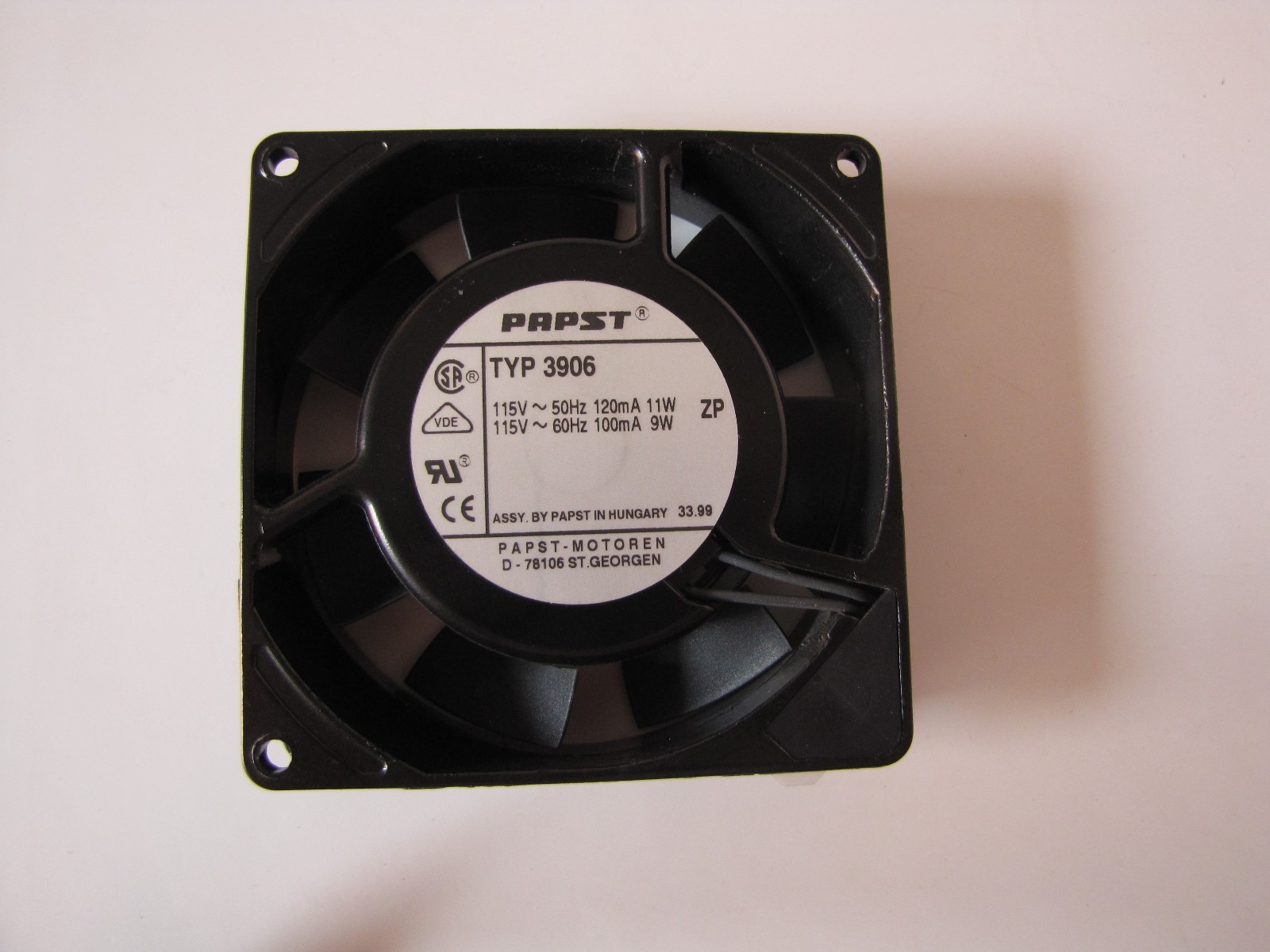 TYP 3906 Axial flow fan 92*92*25MM 115V 50Hz/60Hz 11W/9W PAPST
