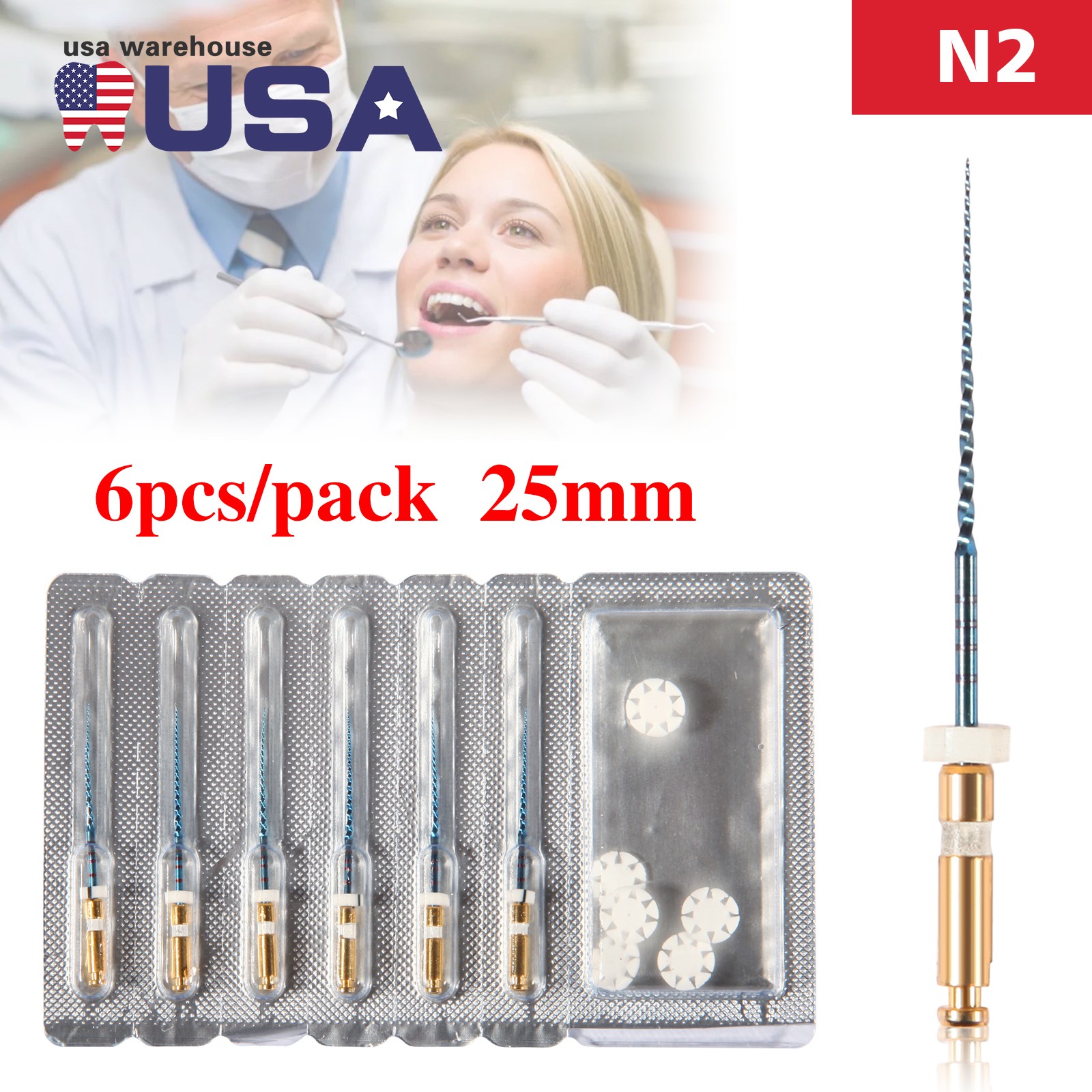 6X Dental Endodontic Rotary Files Endo Root Canal File X-Pro Taper Files 25mm N2