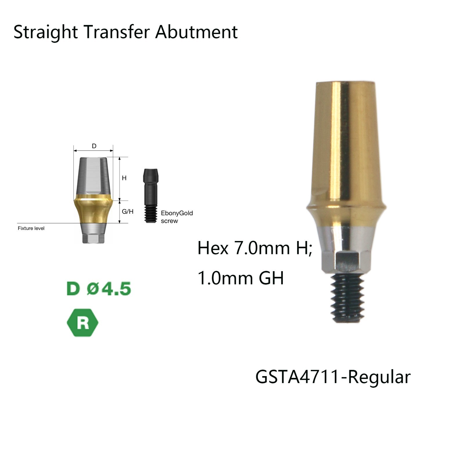 US Dental Straight abutment titanium w/screw Fit DIO UF II Regular Hex platform