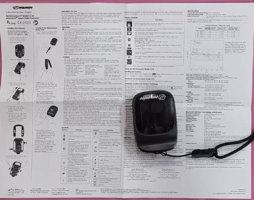 Nonin 02 Meter Model Number # 3230 Bluetooth Smart Pulse Oximeter