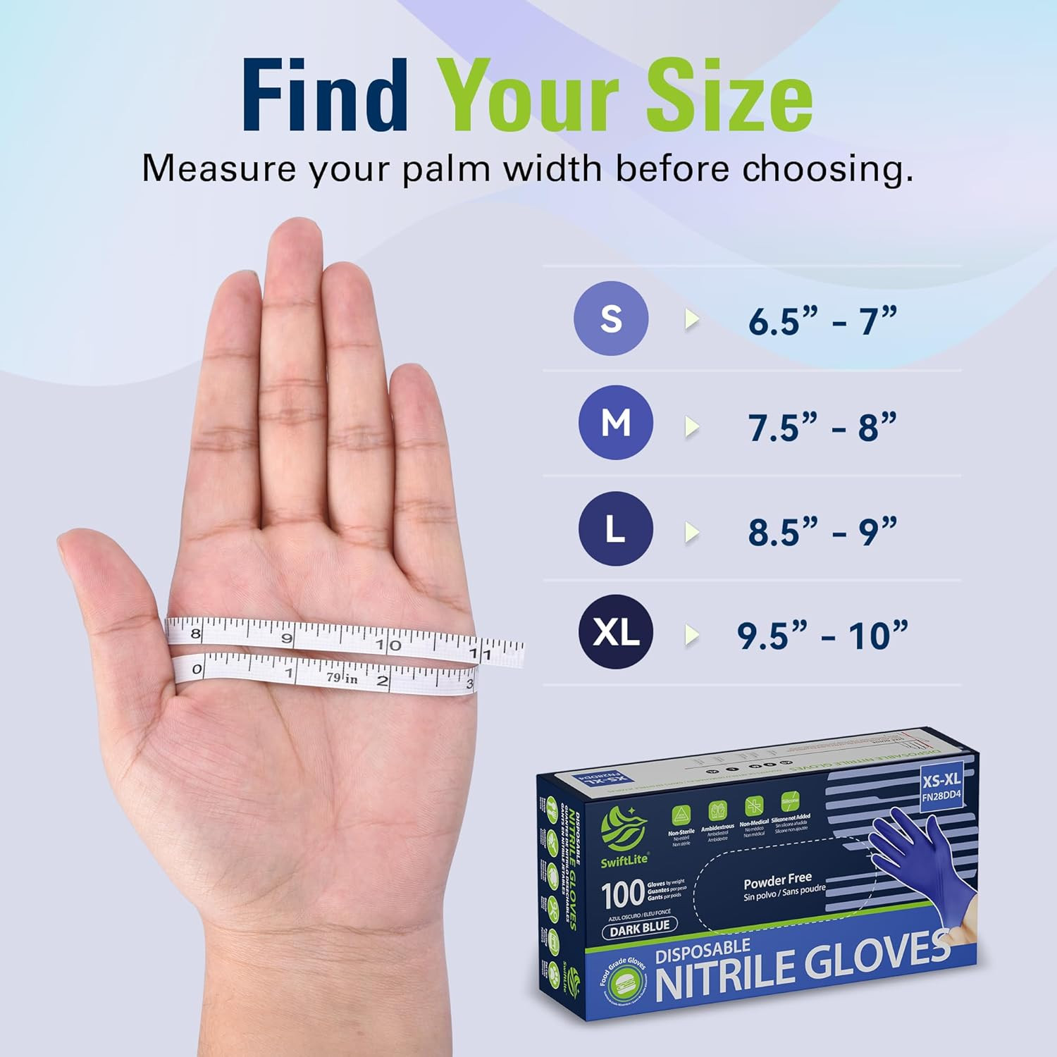 SWIFTLITE Disposable Nitrile Gloves, Food Safe, Latex-Free Powder-Free, Kitchen