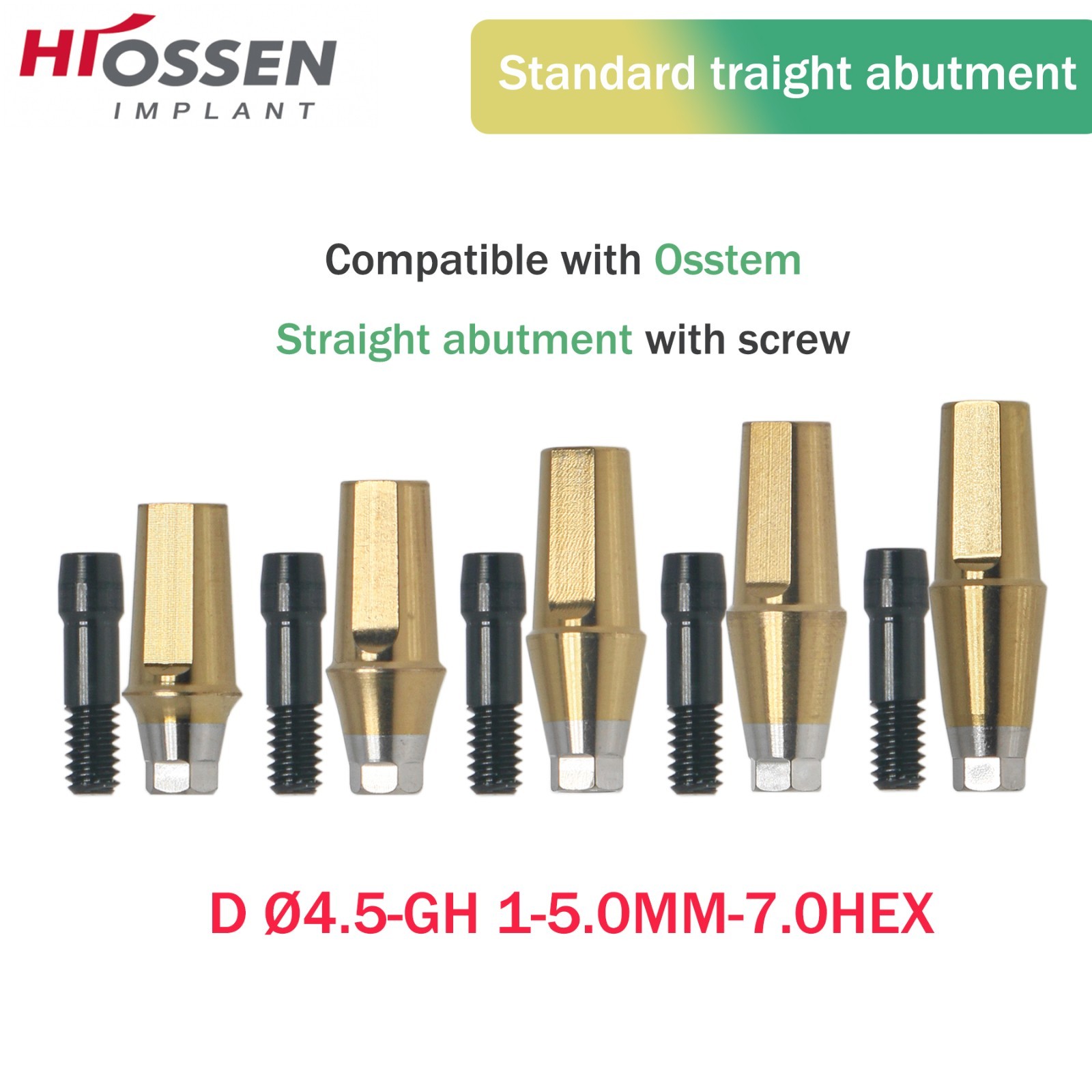 5Pcs Straight Abutment Hiossen Regular with screw conical Osstem Φ4.5-6.0mm Hex