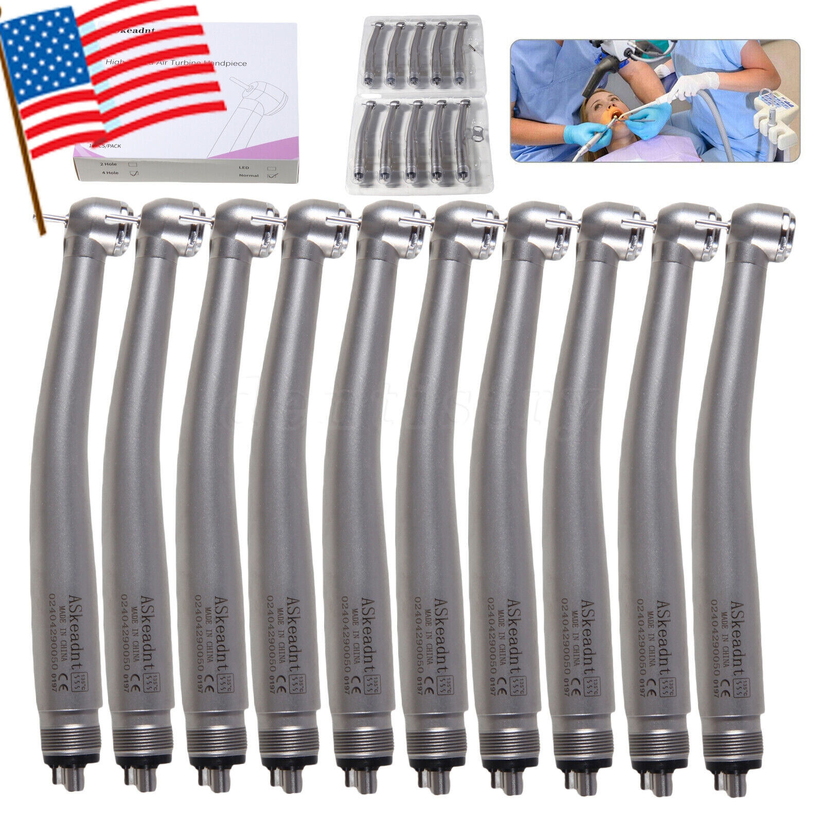 10 Askeadent Dental High Speed Handpiece Push Button Turbine Single Spray