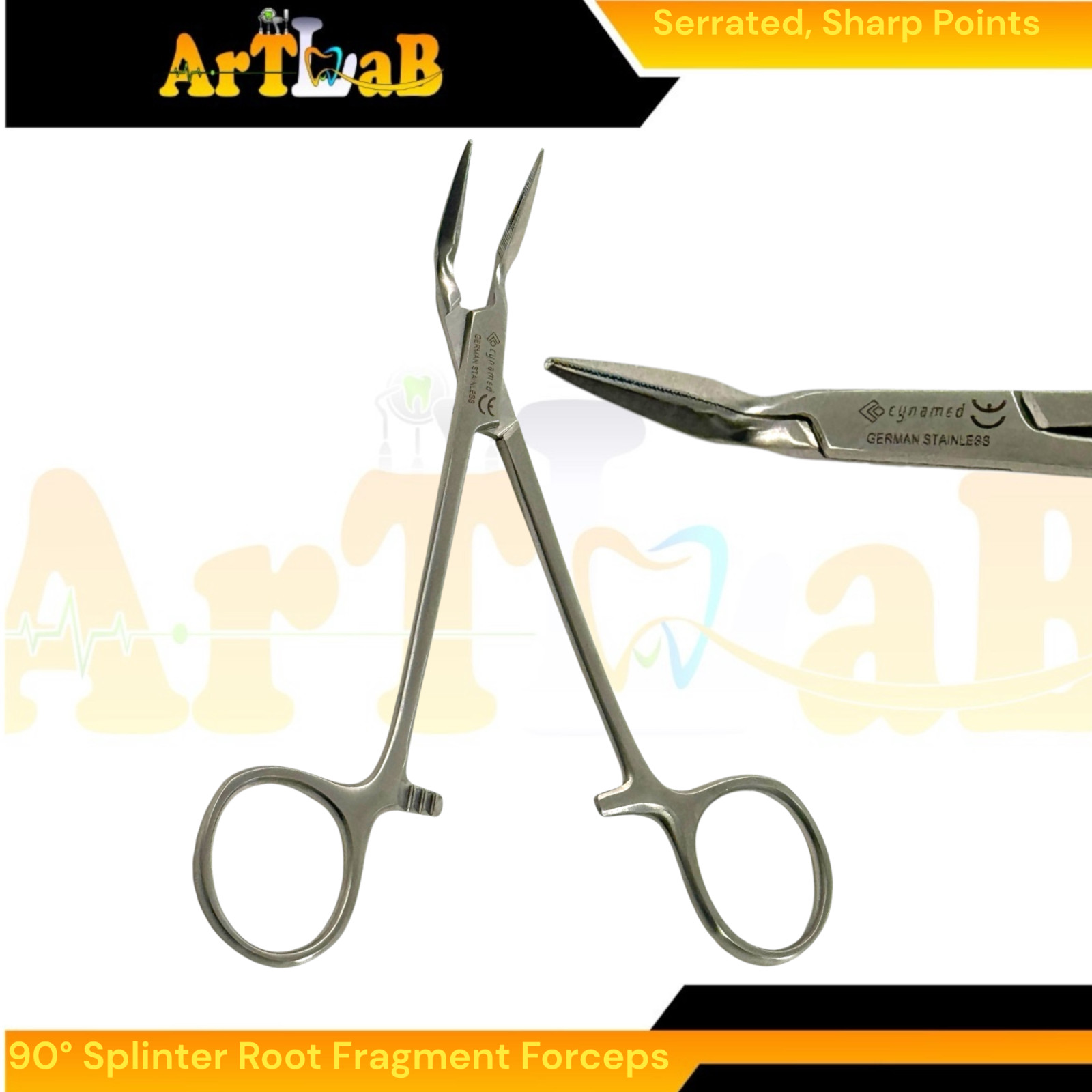 90° Splinter Fragment Forceps, Sharp Serrated Points, Autoclave-Safe (1 EA)