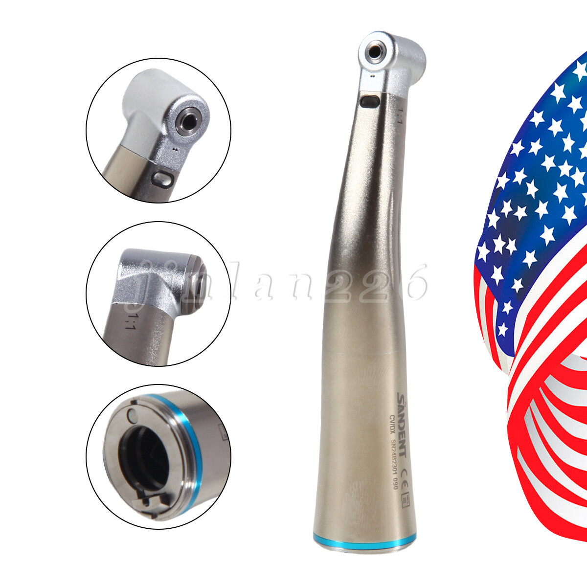NSK Style Dental 1:1 LED Fiber Optic Contra Angle Internal Spray Handpiece