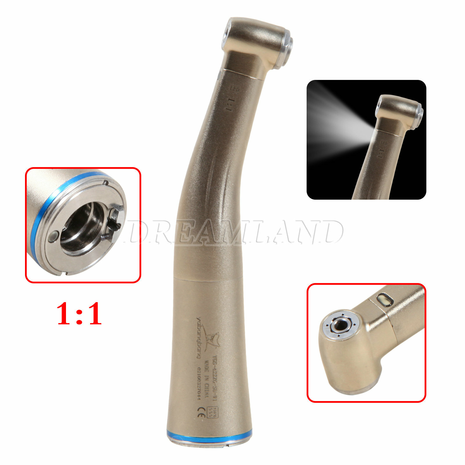 Dental Contra Angle Handpiece 1:1 LED Fiber Optic Low Speed φ2.35mm Fit Kavo NSK