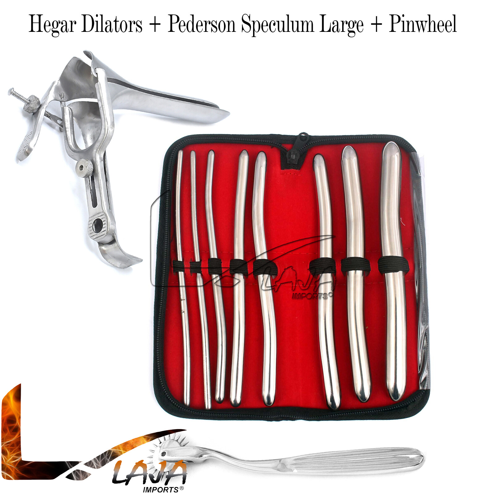 Pinwheel + Large Pederson Speculum + 8 Pcs Hegar Urethral Dilators Sounds Kit