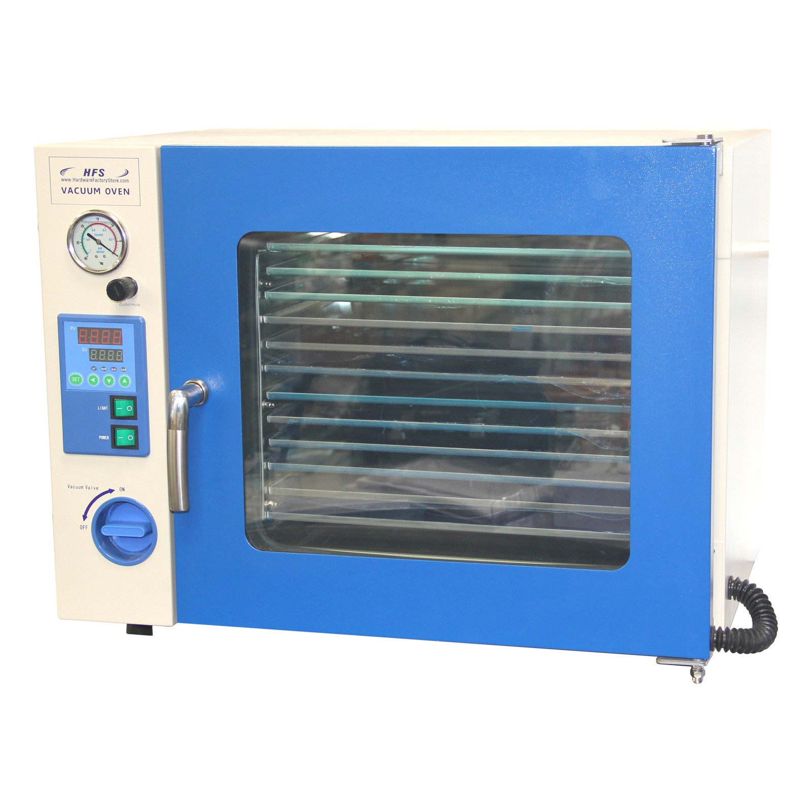 HFS(R) 1.9 Cuft Stainless Vacuum Oven – 10 Shelves, Led Lights, Vac Pump & Hose
