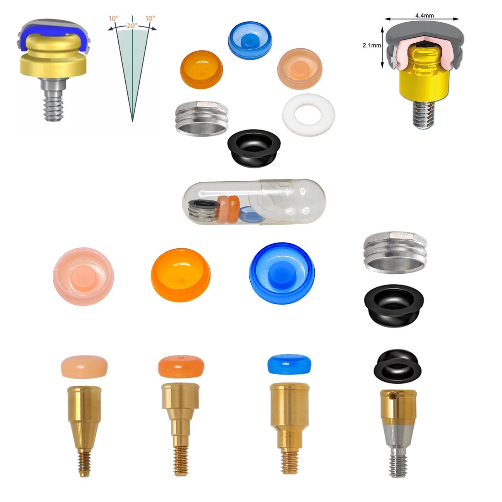 Dental Overdenture Locator Implant Male Cap Retention Inserts Kit PEEK Core Tool