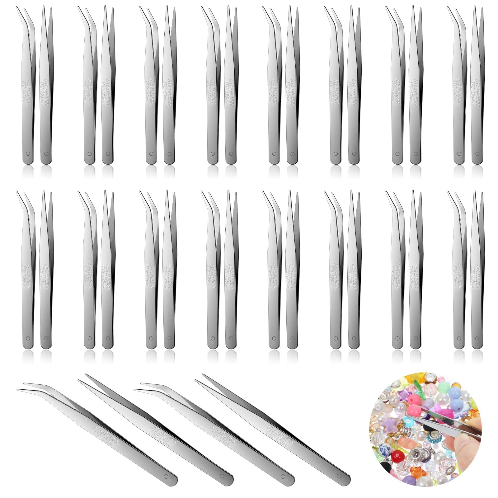 40 Pcs Stainless Steel Tweezers Set, Upgraded High Precision Tweezers, High-e…