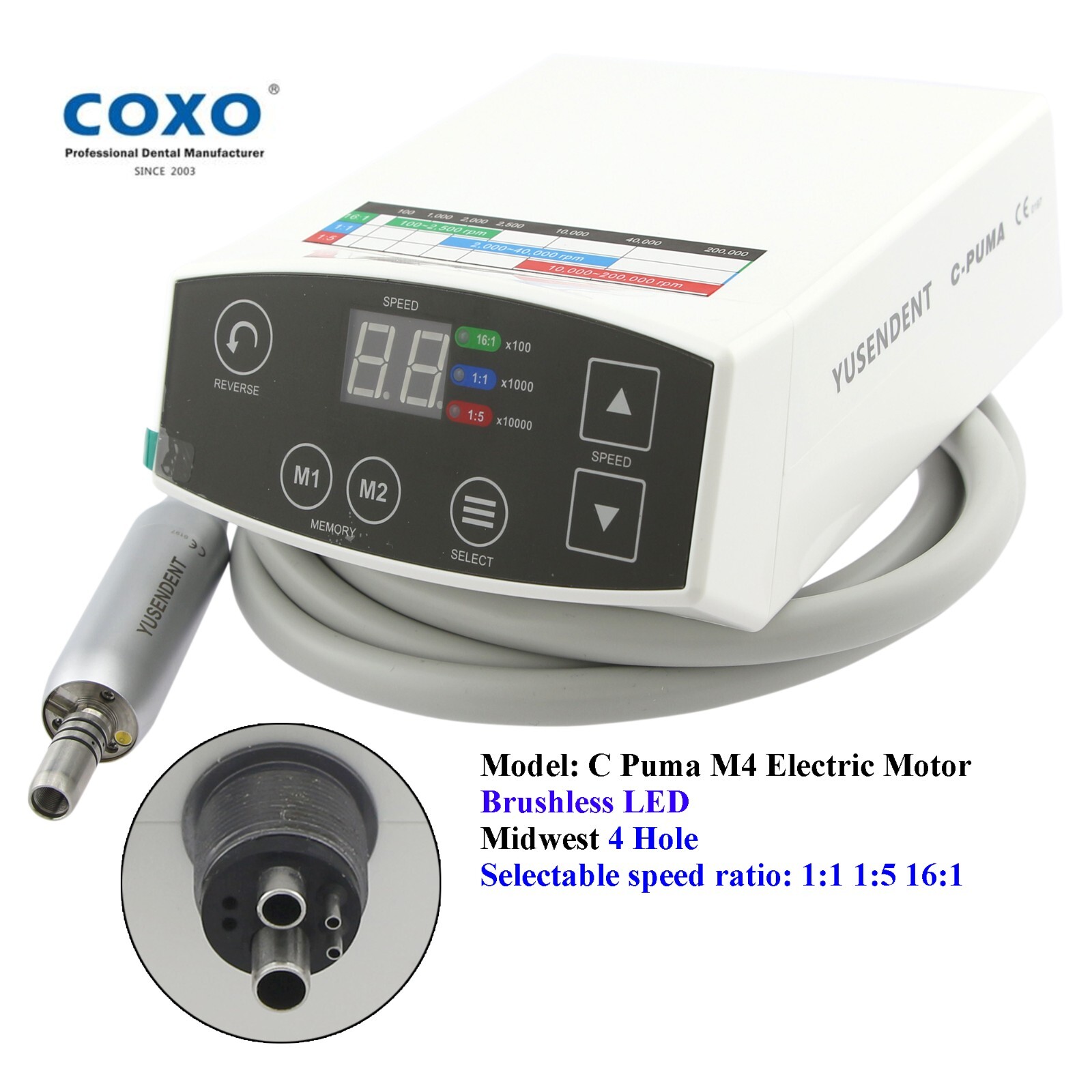 COXO C PUMA Electric Motor Dental 1:5 Handpiece 45 Degree Surgical Contra Angle