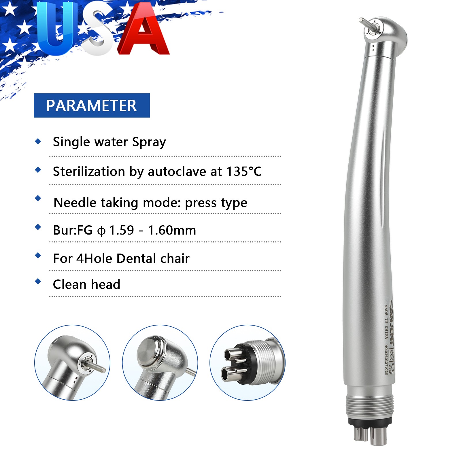 10 SANDENT NSK Style Dental High Speed Handpiece Push Button Standard 4 Hole M4