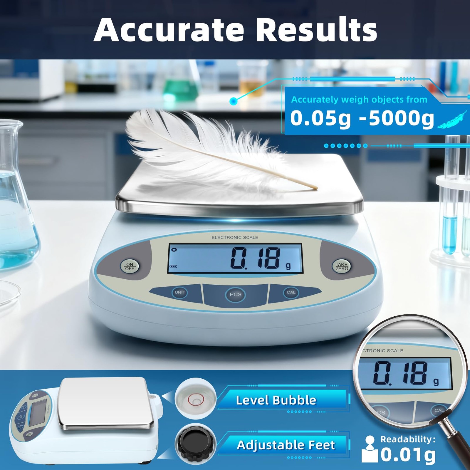 Lab Scale 5000g x 0.01g Precision Digital Analytical