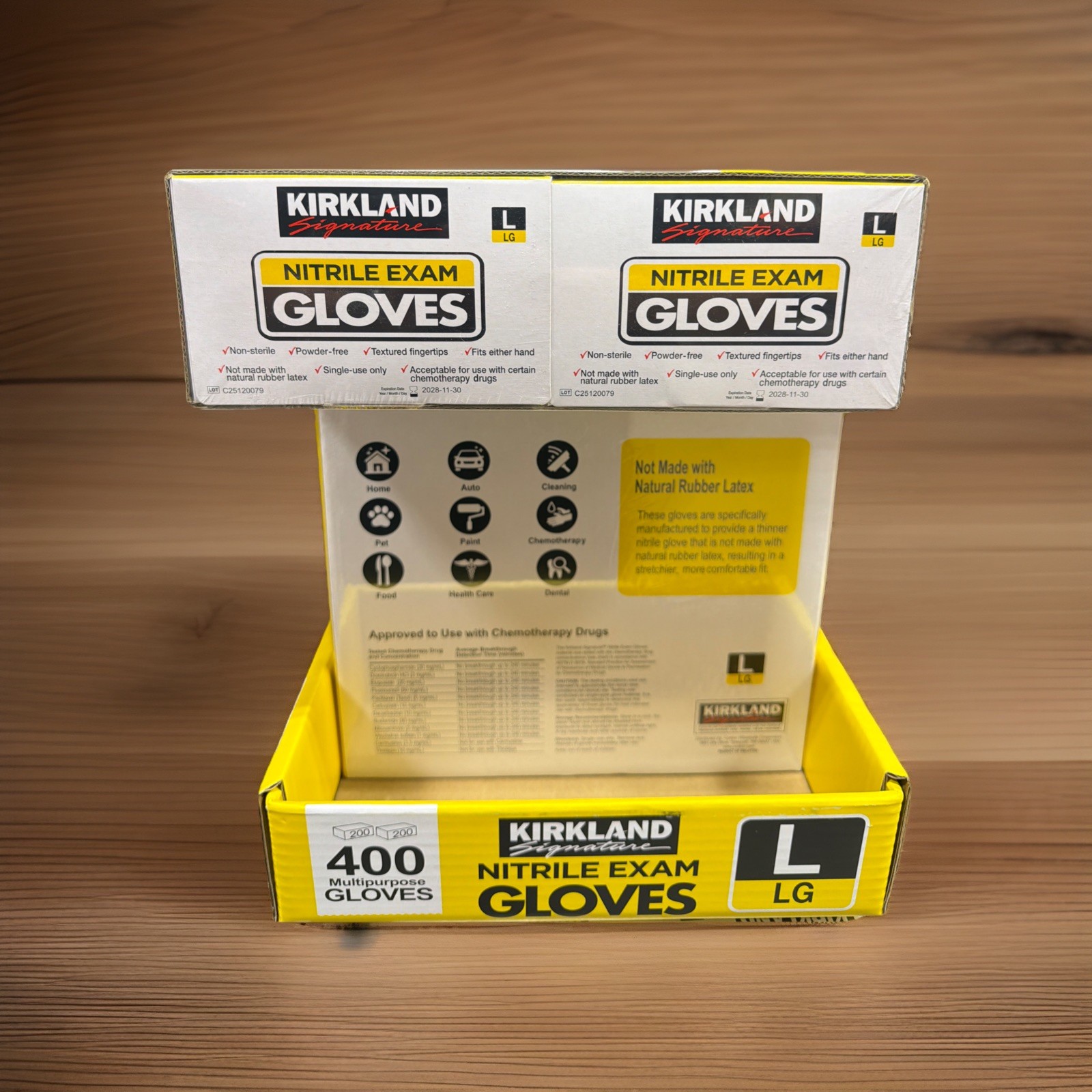Kirkland Signature Nitrile Exam Multipurpose Gloves, Large – 400,( Count 2-200)