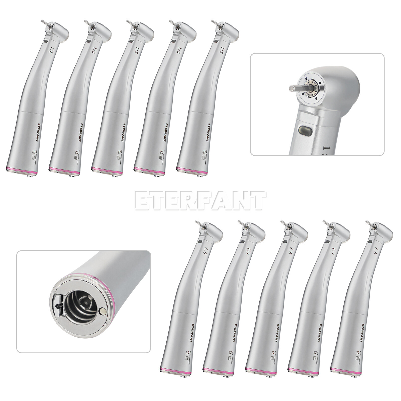 ETERFANT Dental 1:5 Increasing Contra Angle LED Optic Fiber F/NSK Electric Motor