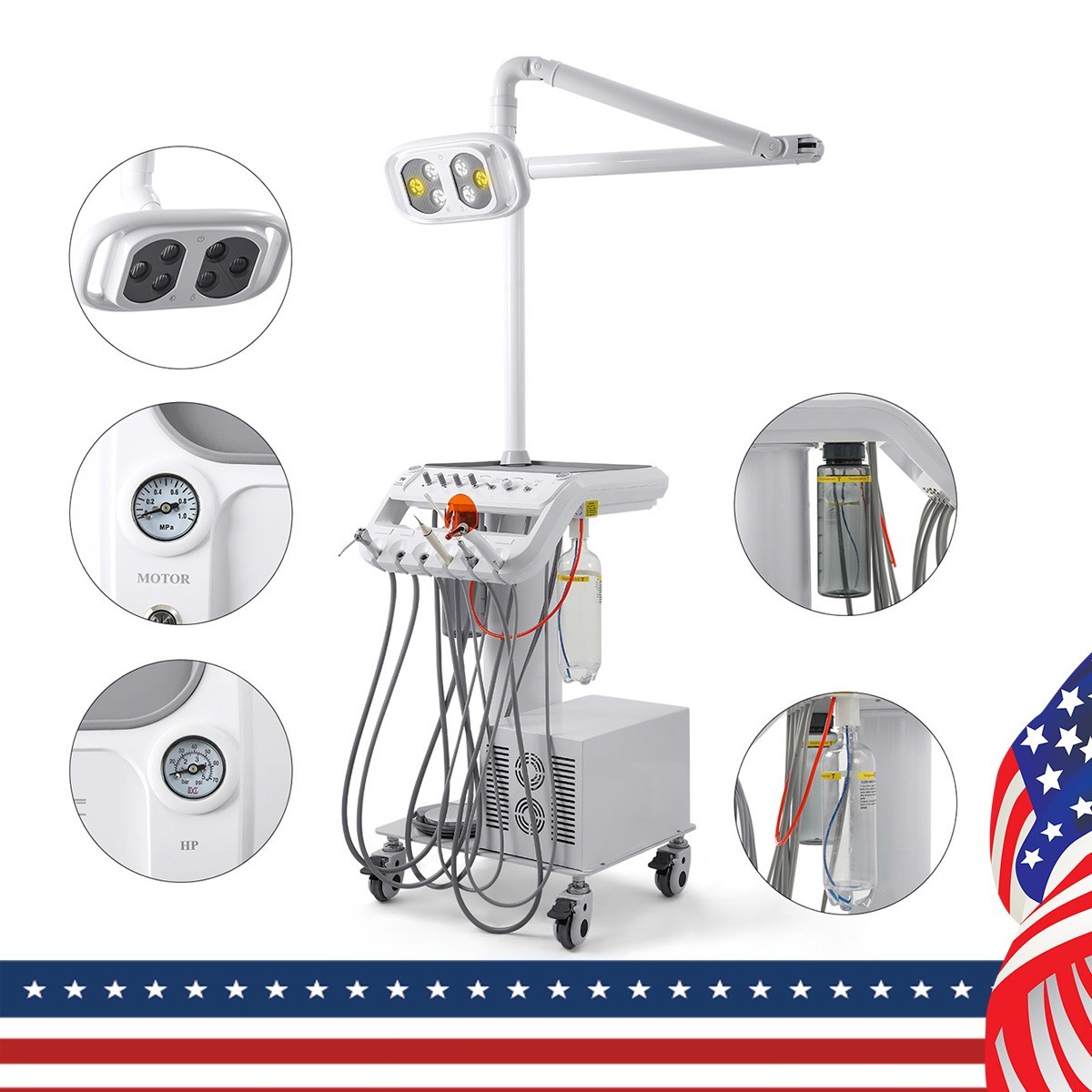 Portable Dental Mobile Delivery Unit System Air Compressor 4H/with Surgical Lamp