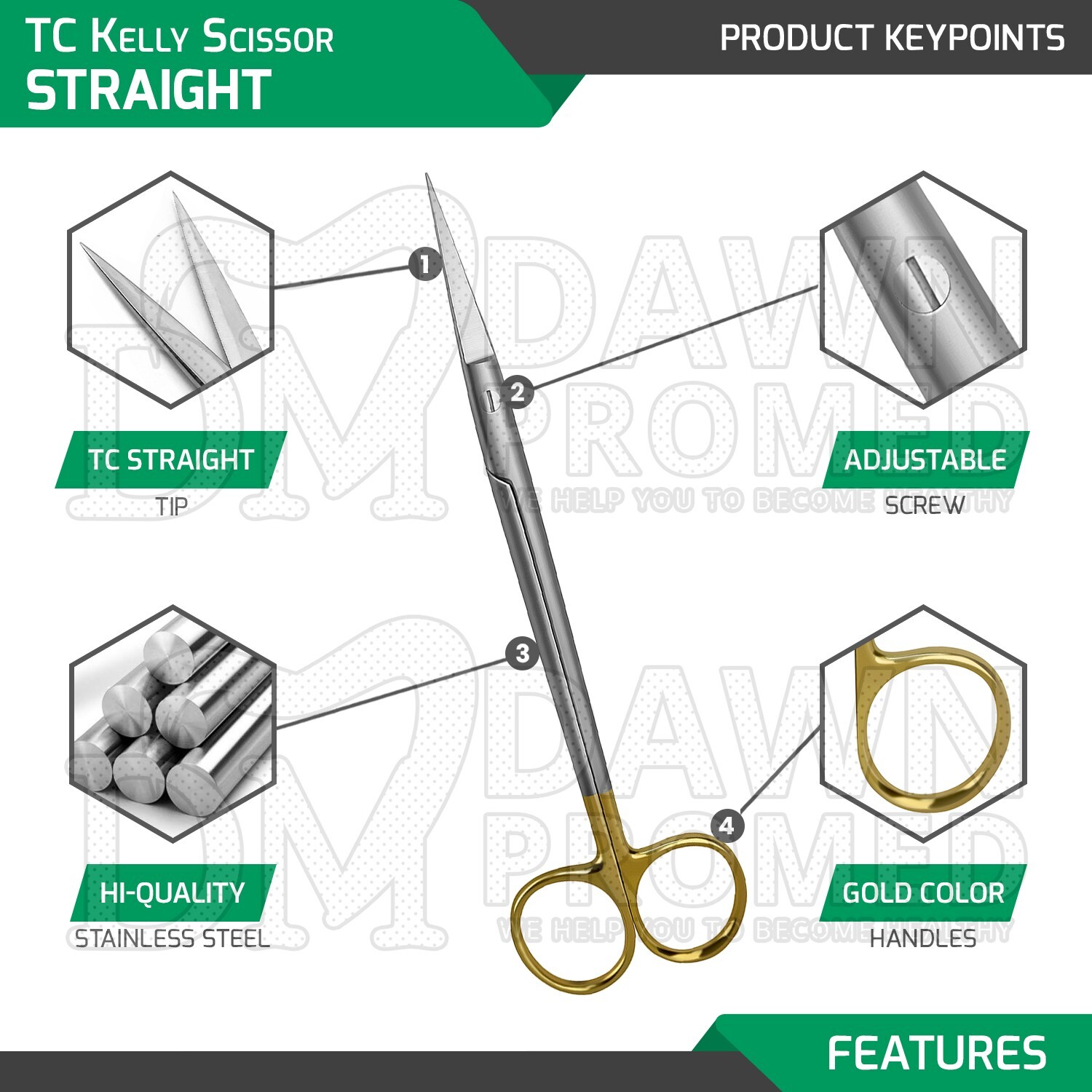 2 Pcs TC Kelly Scissors Straight & Curved 6.25″ Surgical Dental Instruments Set
