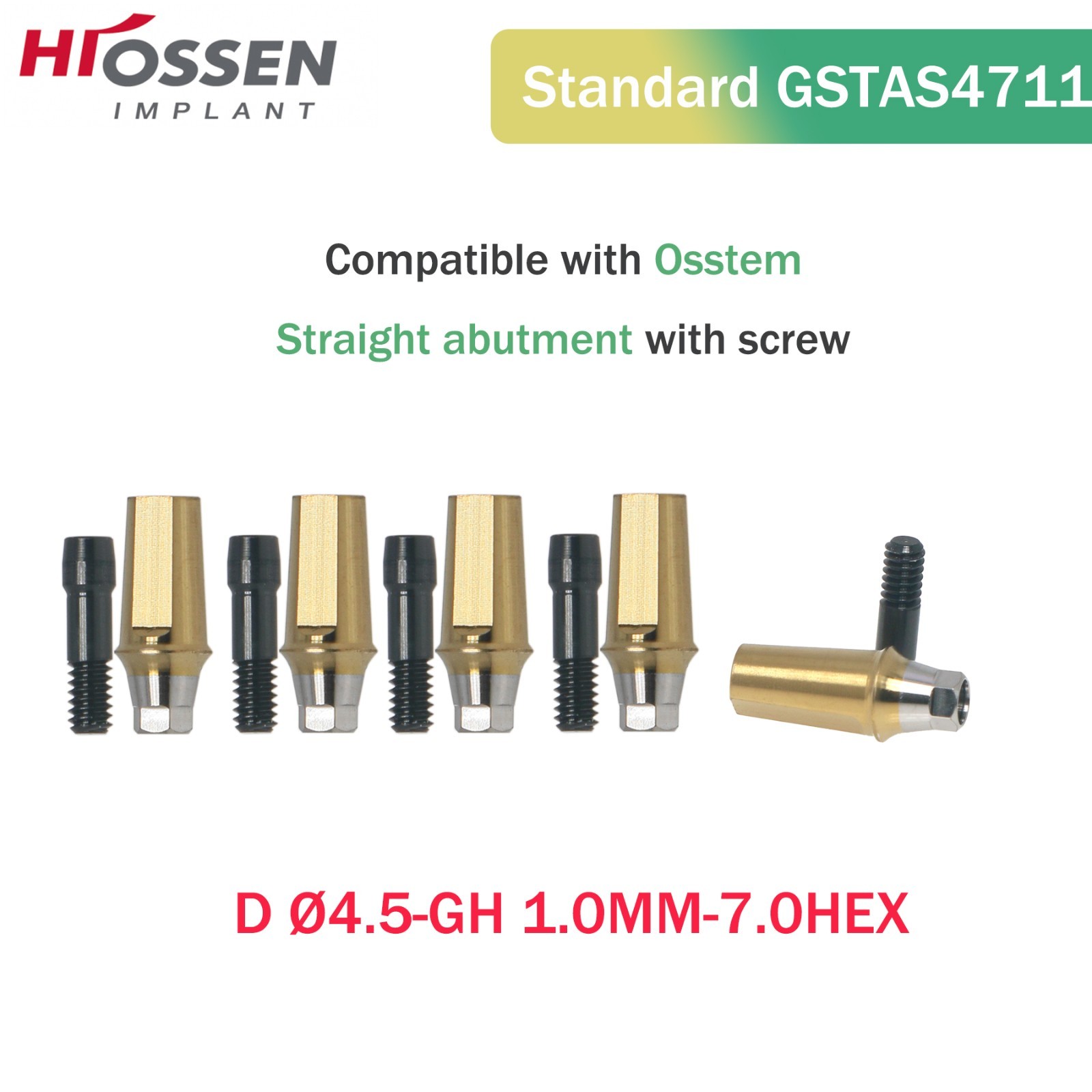 5Pcs Straight Abutment Hiossen Regular with screw conical Osstem Φ4.5-6.0mm Hex