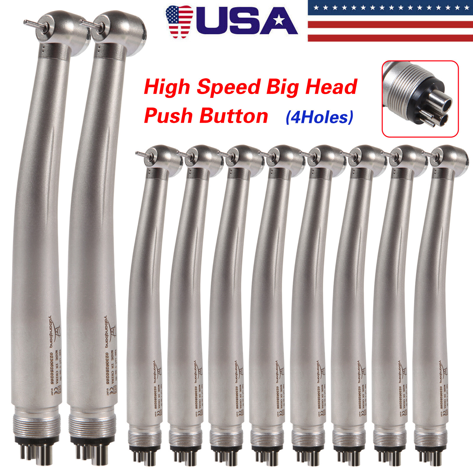 1-10PCS NSK Style Dental High Speed Handpiece Push Button Big Head 4 Hole to
