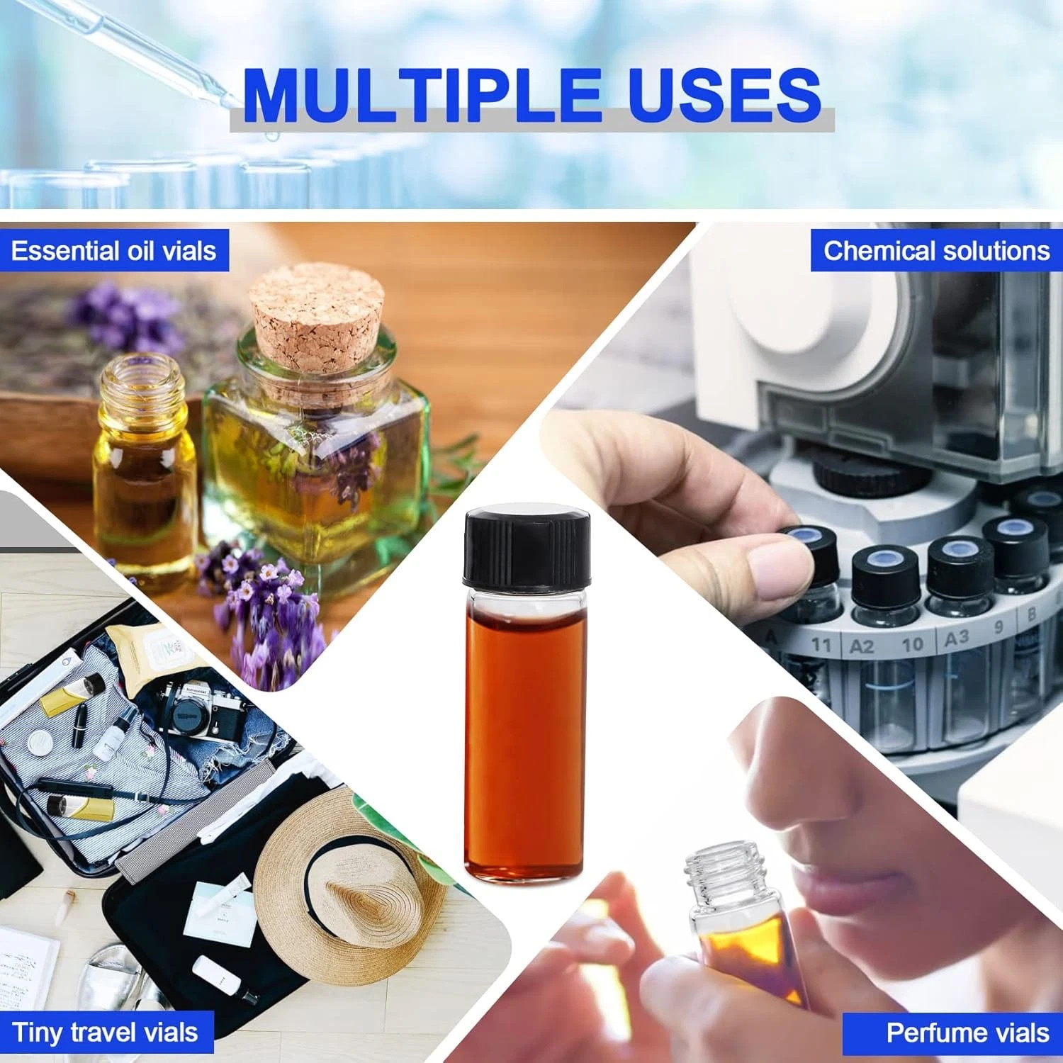 100pcs 10ml Clear Glass Vials, Sample Vials with Screw Caps Small Liquid Bottles