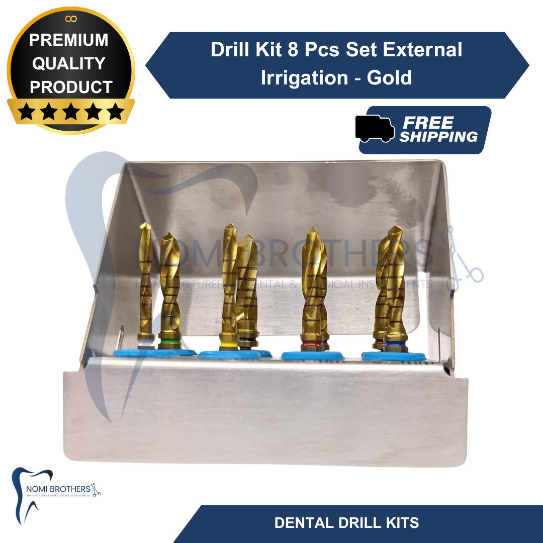 8-Piece Dental Drill Kit – Reusable, External Irrigation, Silver, CE Certified