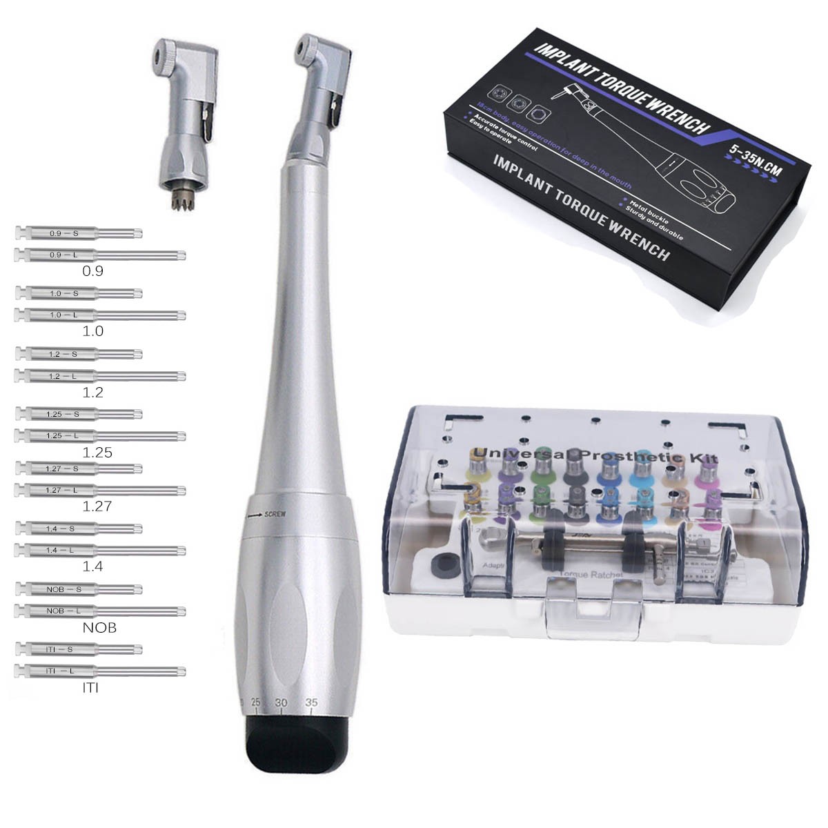 Dental Torque Wrench Universal Implant Kit Wrench Contra Angle &16 Drivers