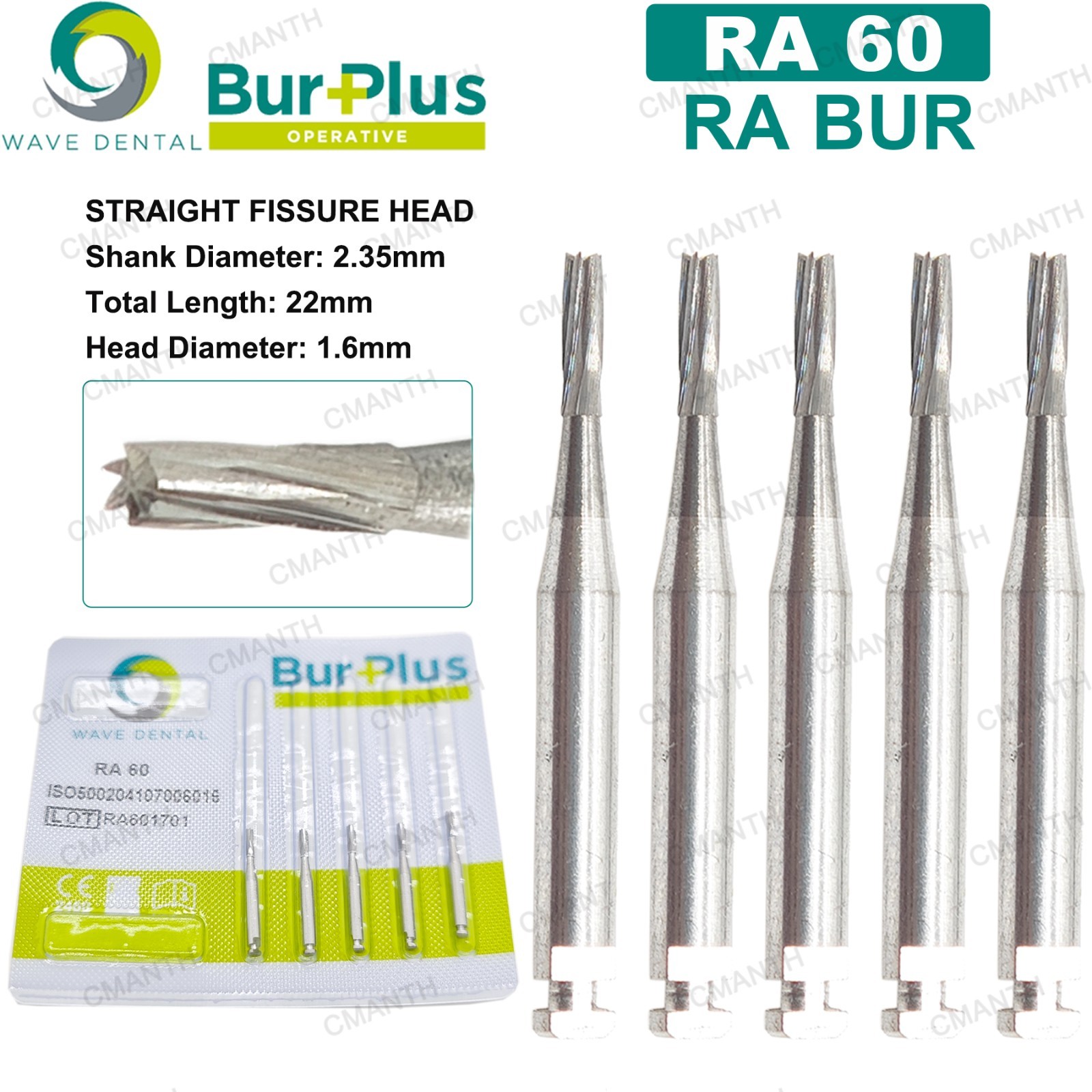WAVE Dental Carbide Burs Straight Fissure Head Bur Latch 2.35mm RA For Low Speed