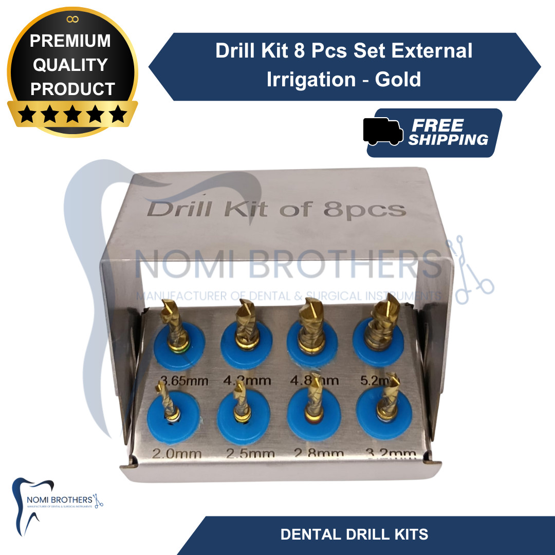 8-Piece Dental Drill Kit – Reusable, External Irrigation, Silver, CE Certified
