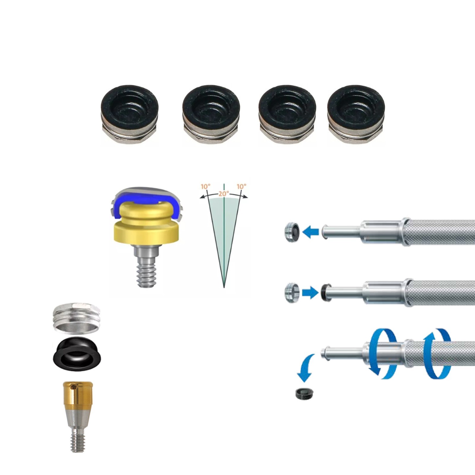 Dental Overdenture Locator Implant Male Cap Retention Inserts Kit PEEK Core Tool