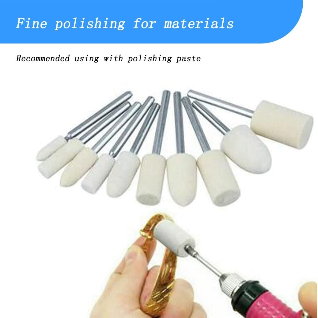 20 Pieces Compressed Wool Polishing Wheels Wool Felt Grinding Bits Buffing Tips