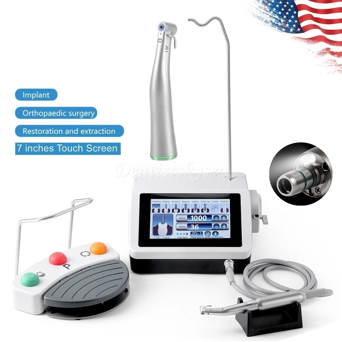 Dental Implant Surgical Brushless Motor Touch Screen With LED Contra Angle 20:1