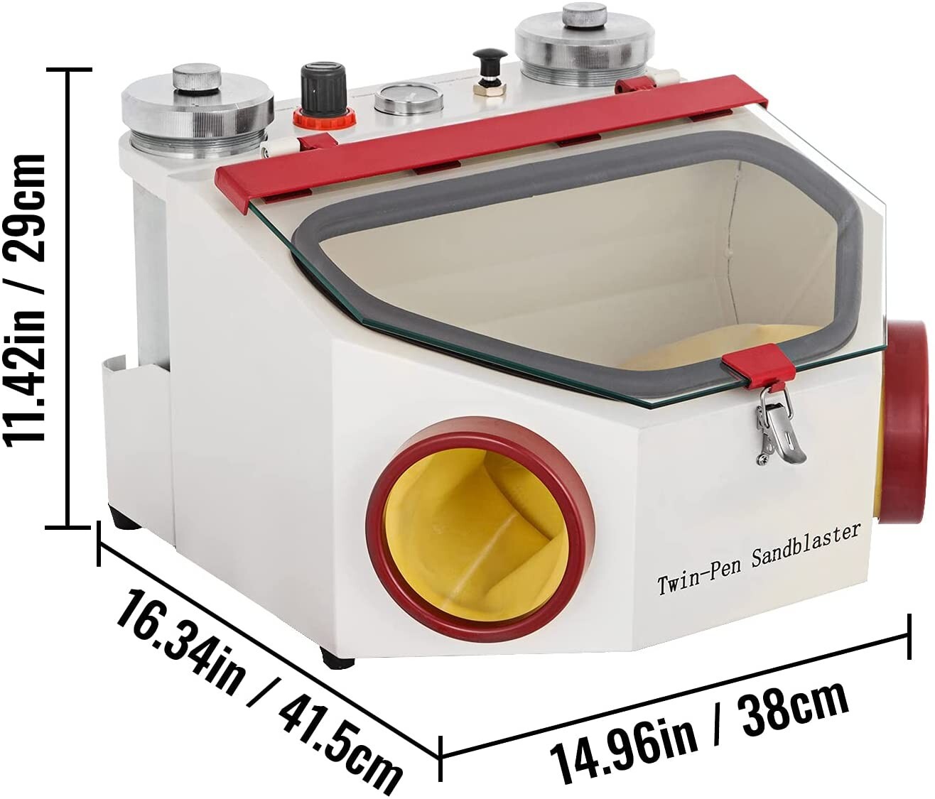 Dental Lab Twin-pen Sandblaster Sandblast Machine with LED Light 2 Metal Tanks