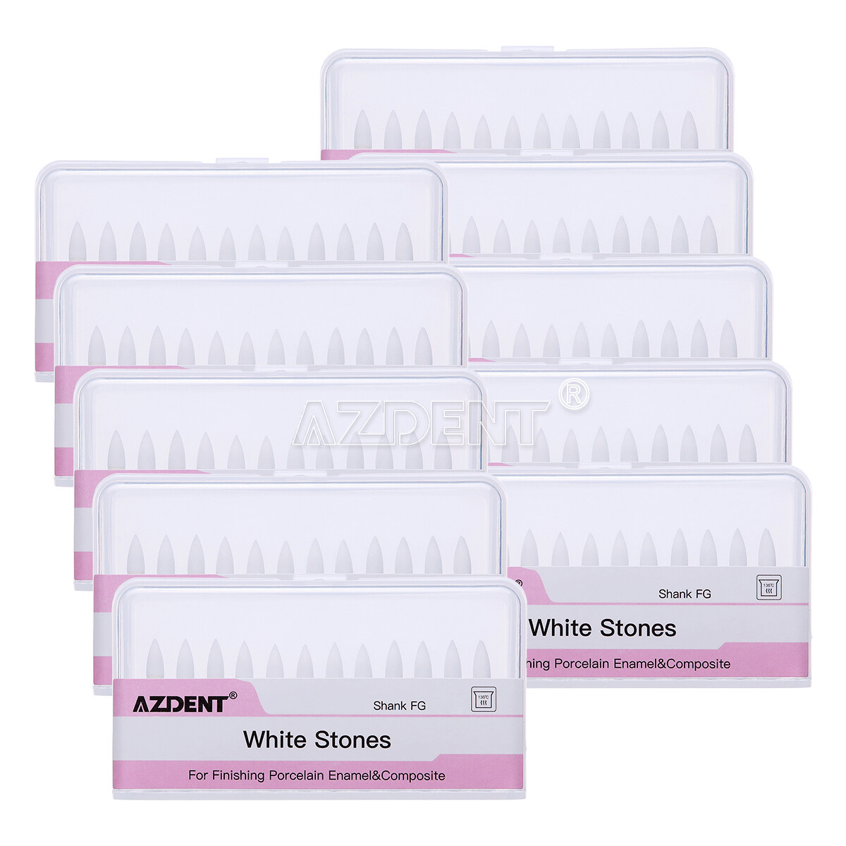 AZDENT Dental White Stone Polishing Burs Flame Mounted FG Abrasion Point Burs