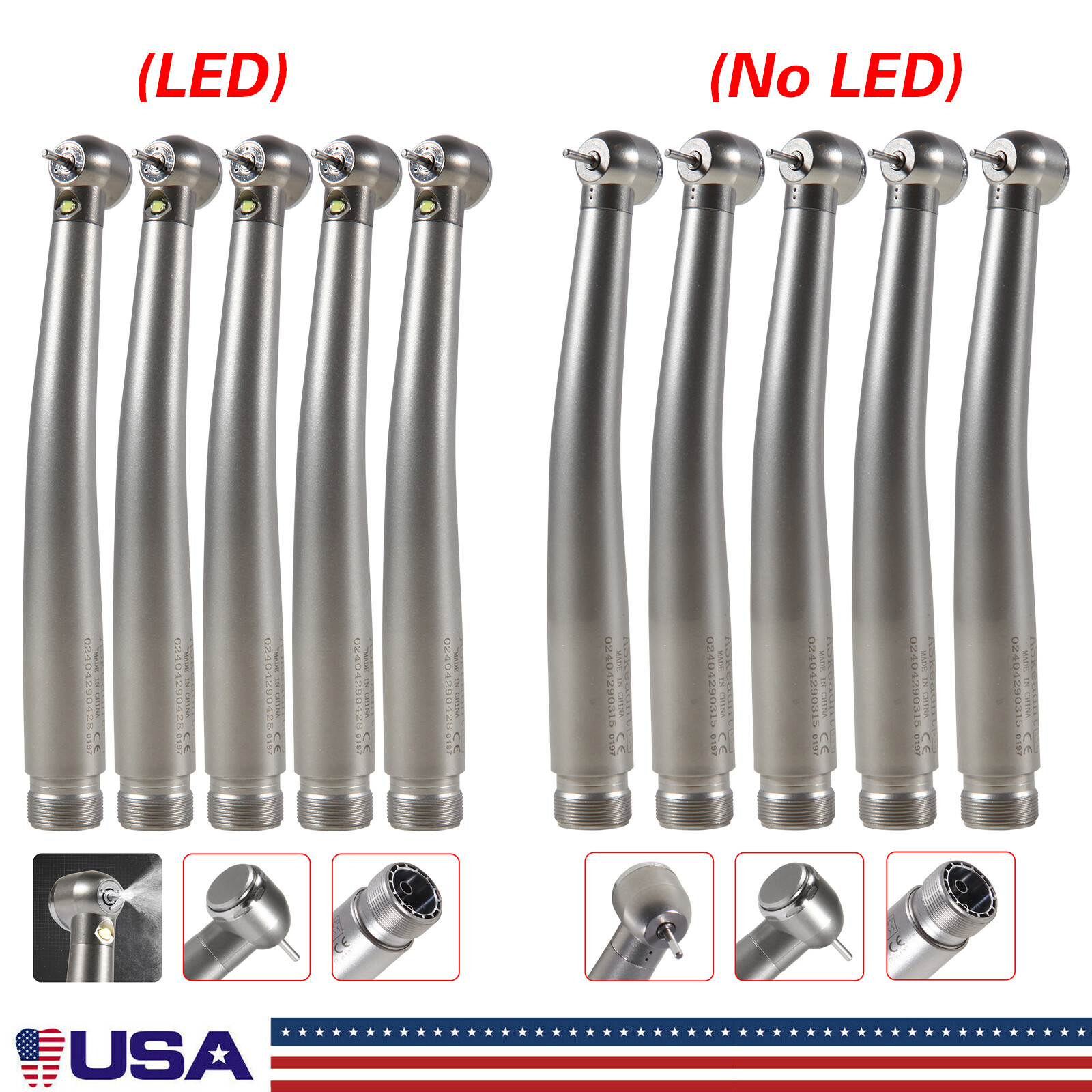 1-10 USA Dental Fiber Optic LED E-generator High Speed Handpiece 2Holes B2
