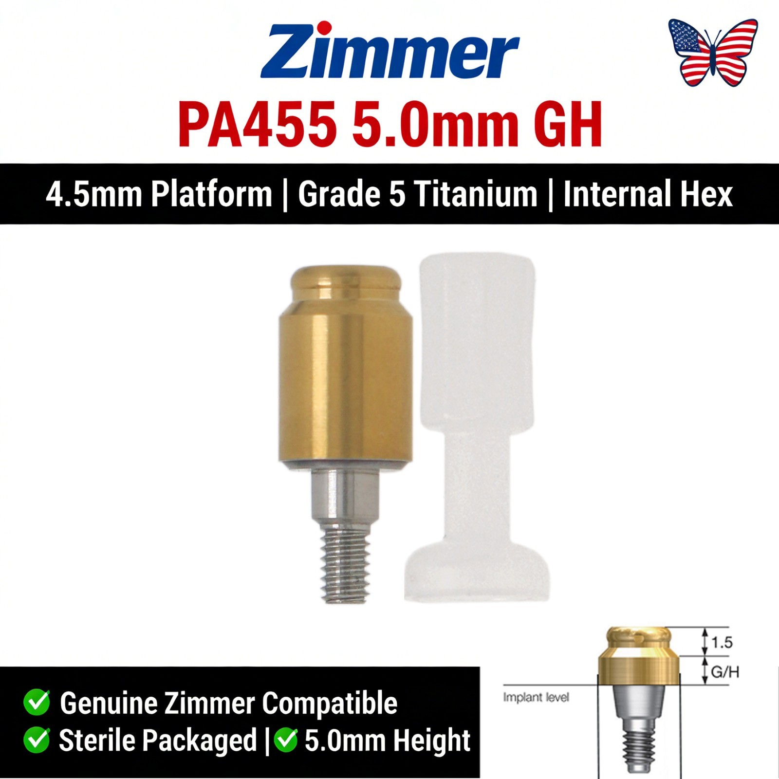 Dental Overdenture Locator Abutment Fit Zimmer/Adin/Mis Internal Hex 3.5mm/4.5mm