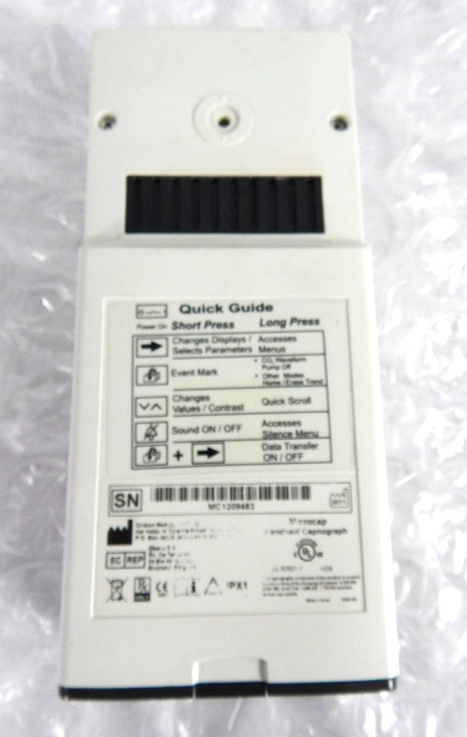 ORIDION MICROCAP HANDHELD CAPNOGRAPH S/N 483