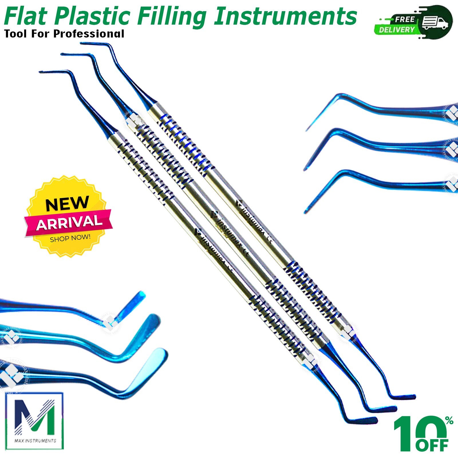 Titanium Blue Tips Dental Flat Plastic Filling Instrument Composite Restorative
