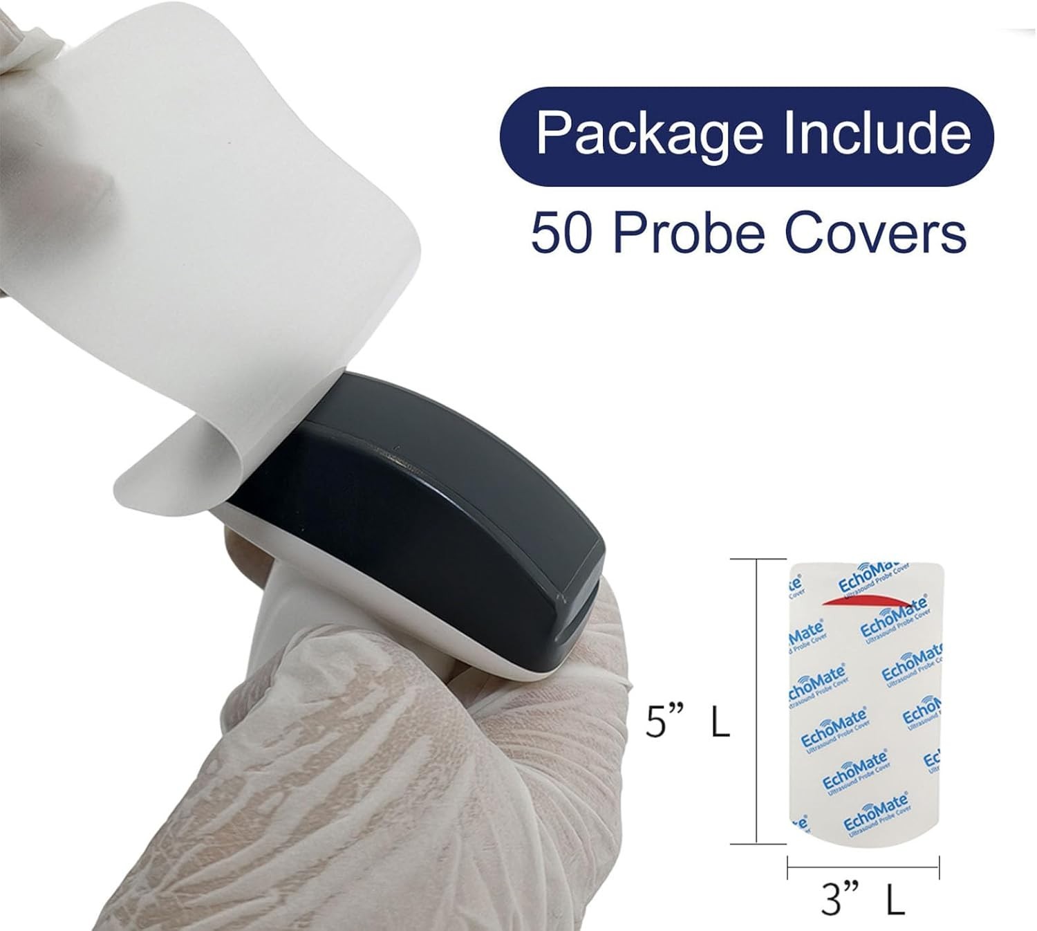 Disposable Ultrasound Probe Covers – 50 Pack, Latex-Free, Clear, 5×3 Inches