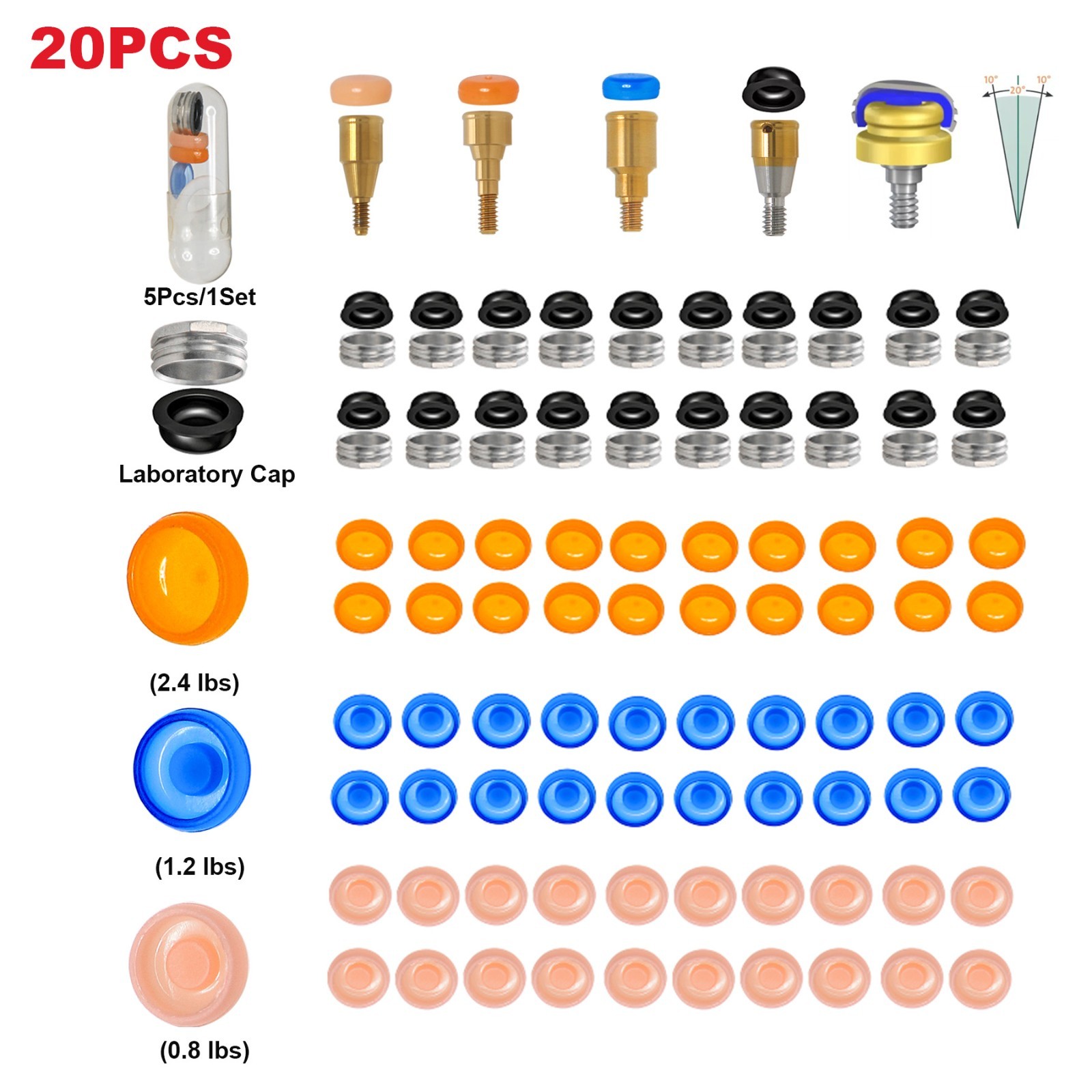 Dental Overdenture Locator Implant Male Cap Retention Inserts Kit PEEK Core Tool