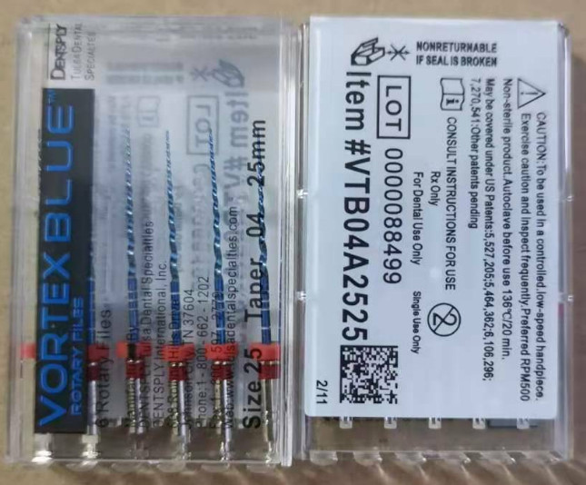 Dentsply Tulsa Dental Vortex Blue Taper rotary files 21mm or 25mm .04 6files/pk