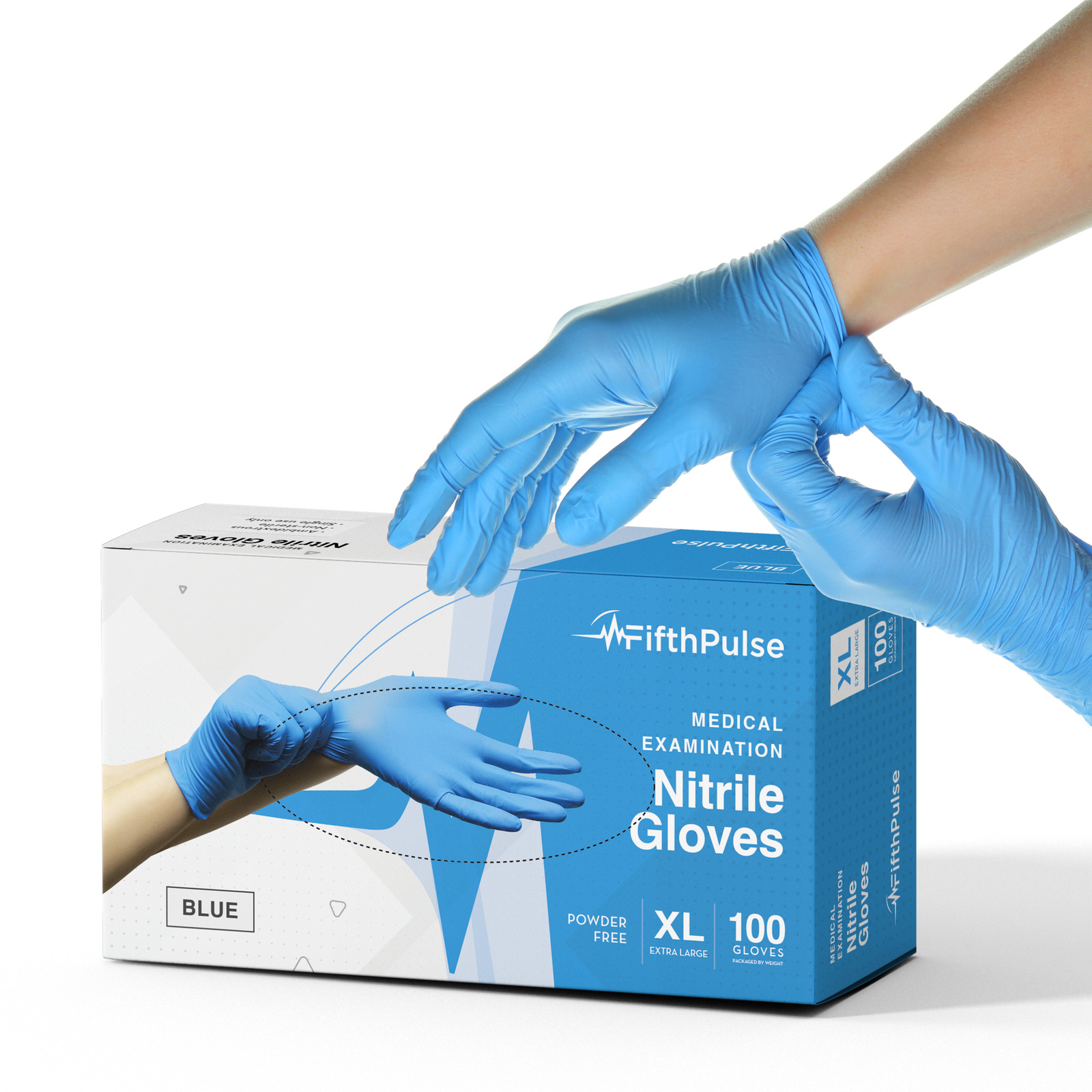 Fifth Pulse Nitrile Exam Latex & Powder Free Gloves – Blue – 100 pk (XL)