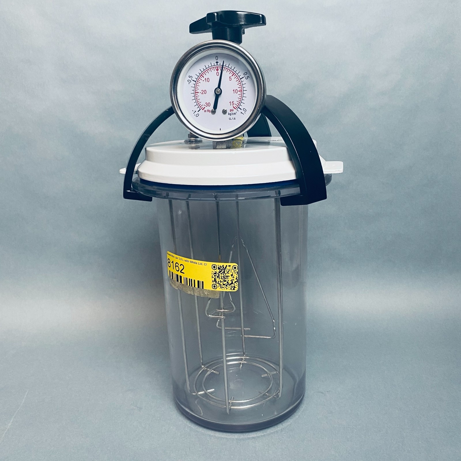 Anaerobic Jar 3.5 L with Lid, Clamp, Petri Dish Carrier, and Pressure Gauge