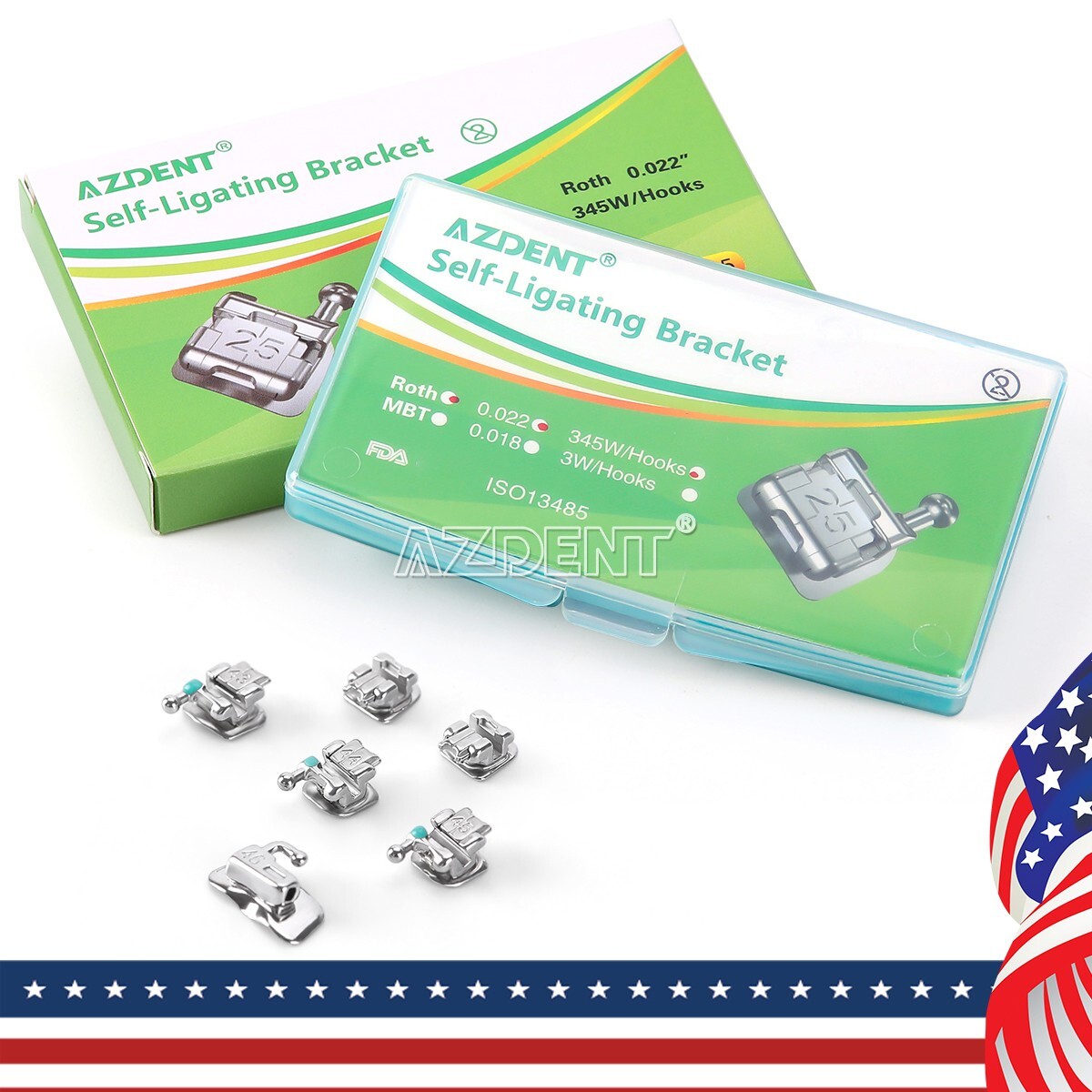 Dental Orthodontic Brackets Braces Self-Ligating Mini Roth.022 Hooks 345 USA