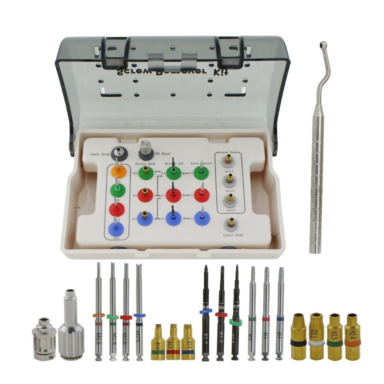 Implant Broken Fractured Screw Removal Kit Drill Guide Driver Dental Remover Set